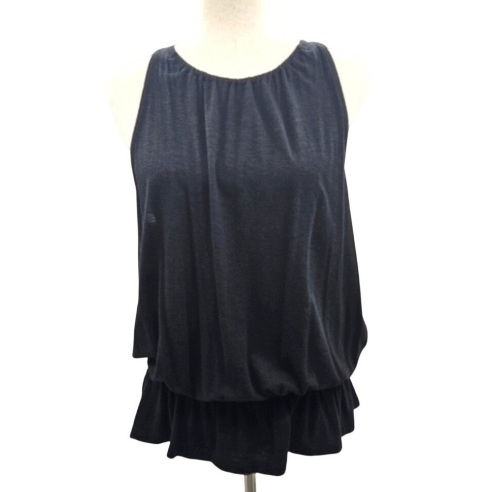 Gap Womens Black High Neck Blouson Bubble Hem Tank Top Size‎ M Sleeveless Jersey